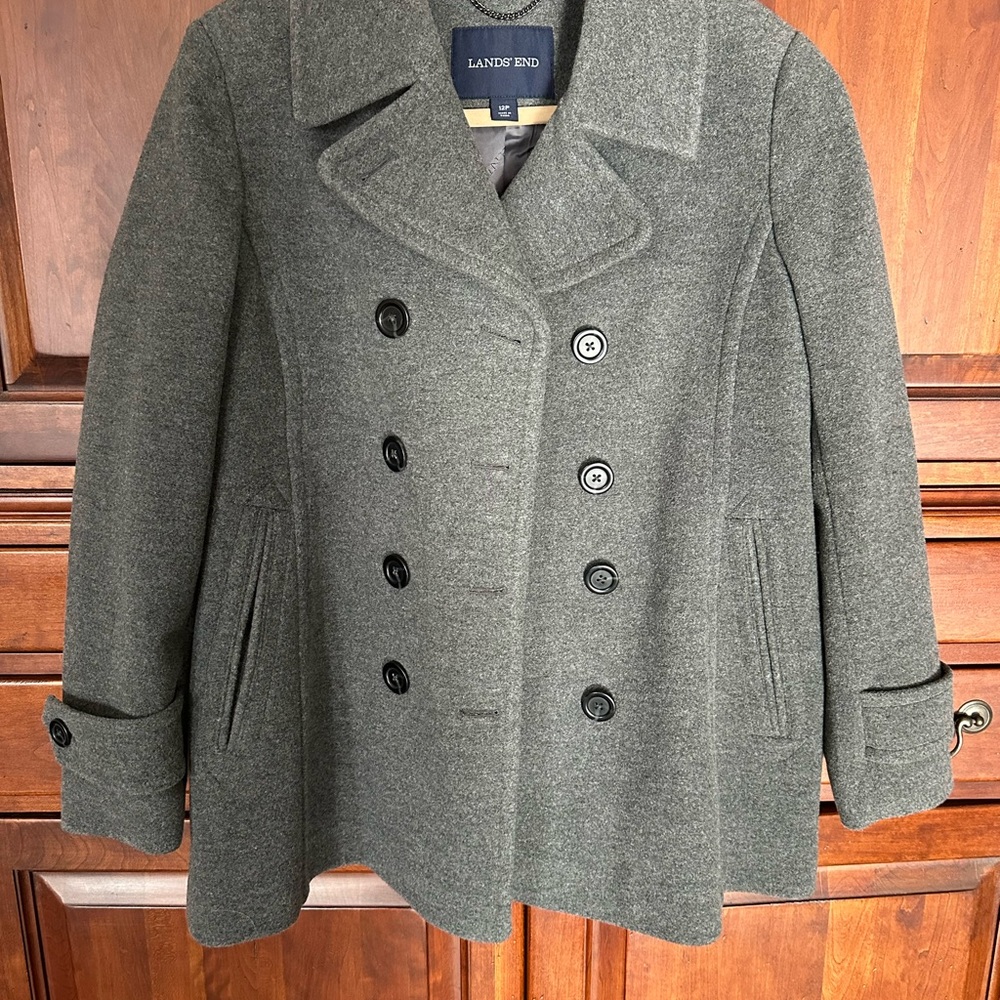 Lands' End Women's Charcoal Pea Coat - Picture 2 of 8